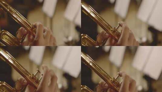 管弦乐队中小号手压下小号阀高清在线视频素材下载