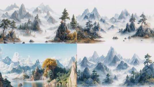 中国山水风景 山水背景 水墨背景高清在线视频素材下载