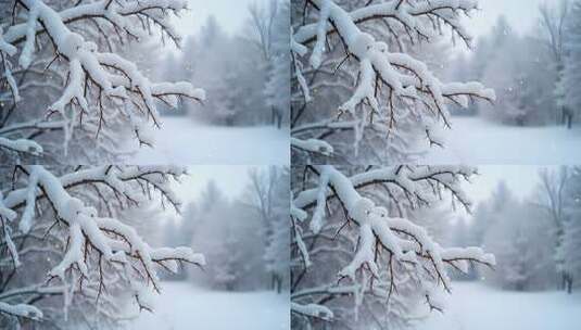 冬季树枝上的积雪4k舞台粒子活动背景高清在线视频素材下载