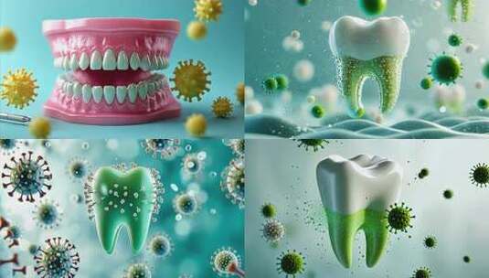 牙齿与细菌3D渲染素材高清在线视频素材下载