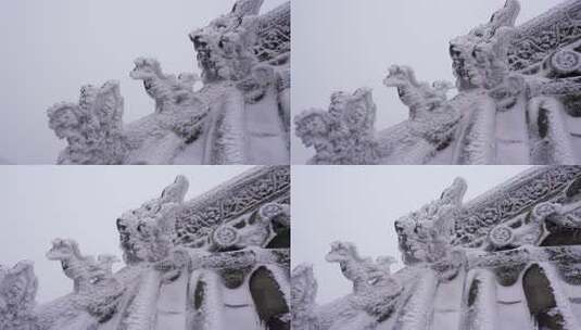 武当山古建筑脊兽屋脊大雪空境升格高清在线视频素材下载