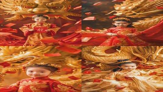 竖版新年新春拜年 金龙送祝福 红包封面高清在线视频素材下载