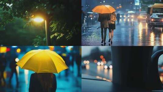 夜晚城市下雨车水马龙城市雨夜出行伤感夜景高清在线视频素材下载
