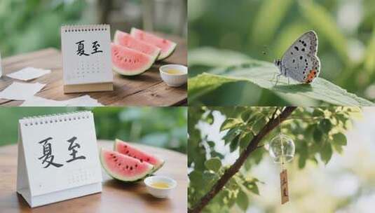 立夏夏至夏天夏日荷花西瓜蓝天白云阳光树叶高清在线视频素材下载