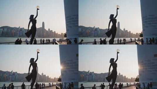 香港维多利亚港星光大道雕像高清在线视频素材下载