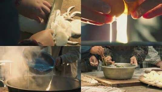 农村剁肉切菜和面包饺子相关镜头高清在线视频素材下载