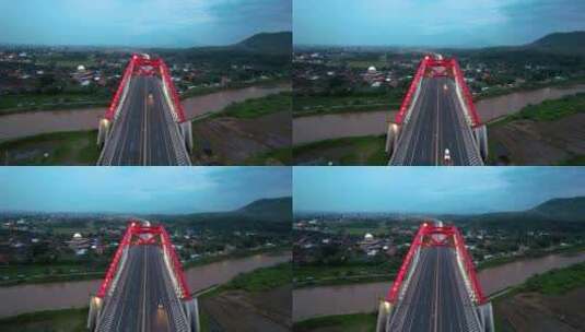 横贯收费公路标志性红桥Kalikuto大桥Java鸟瞰图高清在线视频素材下载