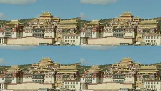 蓝天白云下的香格里拉松赞林寺高清在线视频素材下载