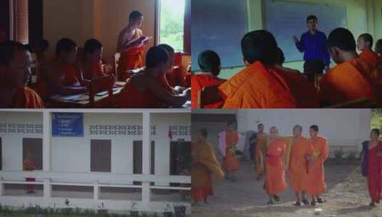 老挝朗布拉邦 僧侣学校 上课 放学高清在线视频素材下载