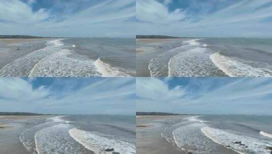 海岸线航拍大海沙滩海边风景海水浪花海浪潮高清在线视频素材下载