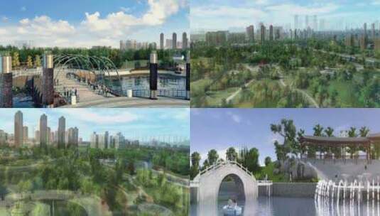 城市湿地公园建筑漫游高清在线视频素材下载