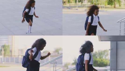背着背包的女学生跑去学校高清在线视频素材下载