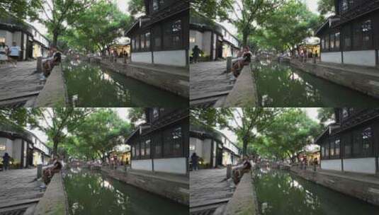 同里古镇清晨航拍高清在线视频素材下载