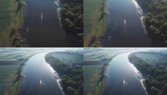 黎明时河上的船高清在线视频素材下载