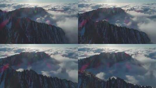 航拍川西巴郎雪山美丽风景高原地貌云海日出高清在线视频素材下载