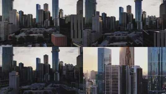 航拍澳大利亚墨尔本摩天大楼日落黄昏天际线高清在线视频素材下载