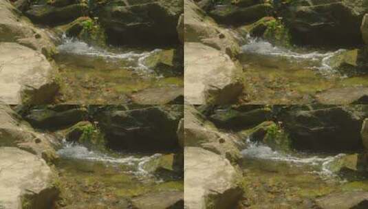 乡村郊外阳光下溪流流动特写高清在线视频素材下载