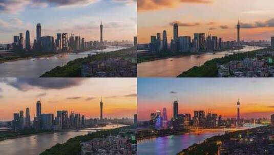 8K实拍广州琶洲西区建筑群日转夜高清在线视频素材下载