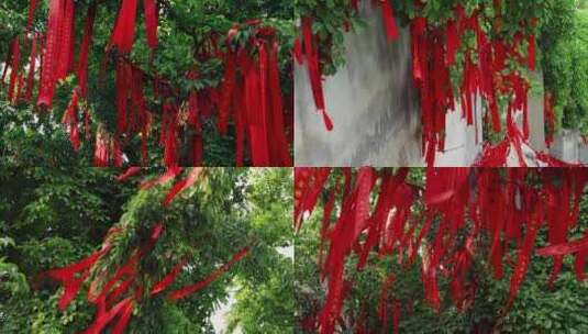 节日寺庙红丝带祈福高清在线视频素材下载