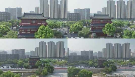 九江市浔阳楼航拍九江长江国家文化公园风景高清在线视频素材下载