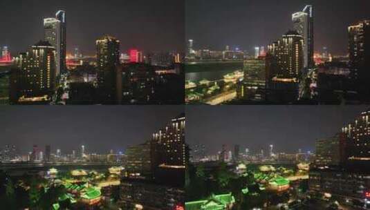 江西赣江畔东湖区夜景航拍高清在线视频素材下载