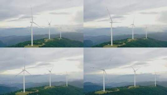 航拍山顶的风力发电设备实拍素材高清在线视频素材下载