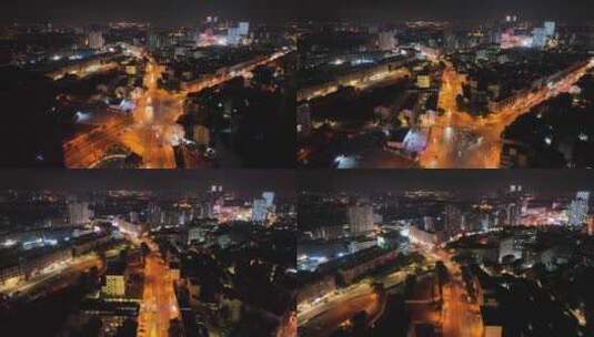 张家港人民路夜景航拍高清在线视频素材下载