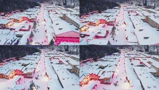 中国黑龙江雪乡风景航拍高清在线视频素材下载