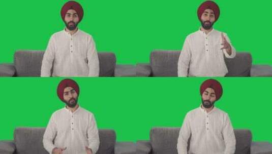 快乐的锡克教印度人说话绿屏高清在线视频素材下载