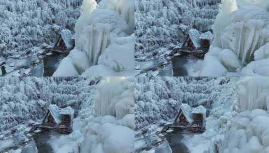 济南南部山区九如山，冰瀑成型冰天雪地高清在线视频素材下载