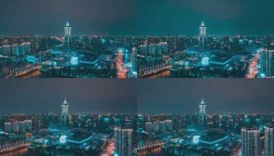 杭州_西湖文化中心_夜景_环绕航拍延时高清在线视频素材下载