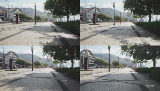在人行道上拍摄的街景高清在线视频素材下载