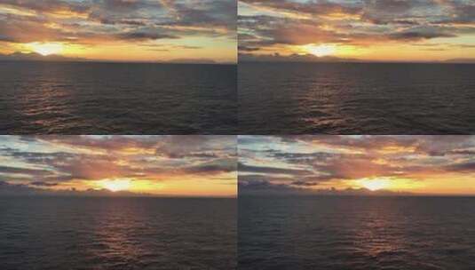 航拍海上的日落高清在线视频素材下载