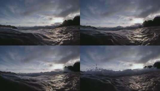 波浪撞击和滚动到岸边的水位视图高清在线视频素材下载