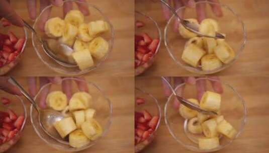 香蕉草莓菠萝榨汁机榨果汁 (1)高清在线视频素材下载