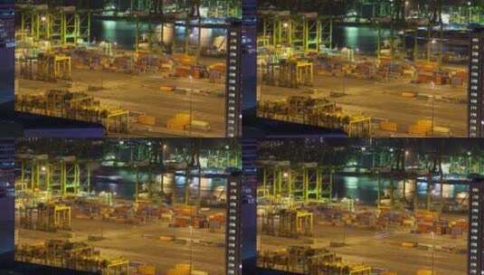 新加坡夜间集装箱港口物流高清在线视频素材下载