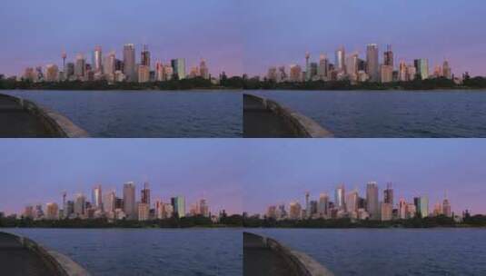 水上日出的城市建筑高清在线视频素材下载