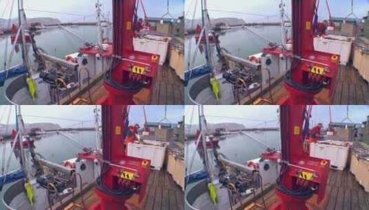 码头上的渔民卸下拖网高清在线视频素材下载