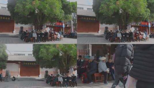 云南昭通公园里休息聊天的老年人社会老龄化高清在线视频素材下载