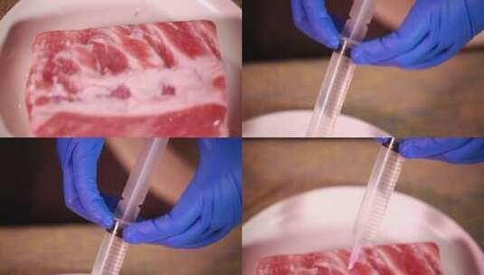 护士注射练习打针猪肉注水高清在线视频素材下载