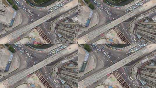 俯拍城市十字交叉路交通高架桥高清在线视频素材下载