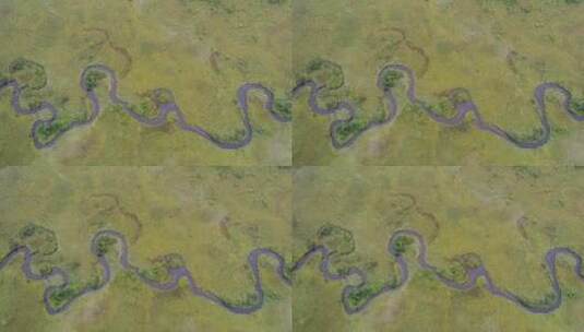 航拍绿色草甸曲折蜿蜒的河流高清在线视频素材下载