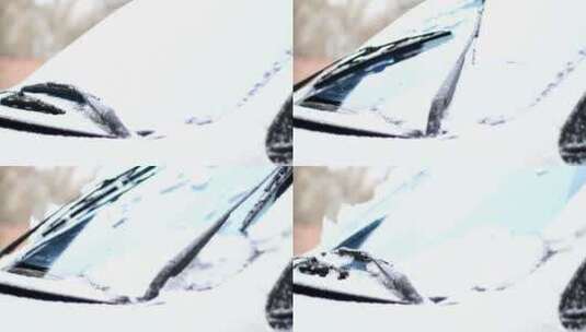 清除车窗上的新鲜积雪高清在线视频素材下载