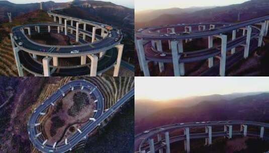 山西省太原市天龙山高架桥航拍摄影4K高清在线视频素材下载