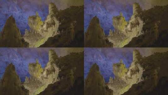 喀斯特地貌充水溶洞中的钟乳石移动拍摄高清在线视频素材下载