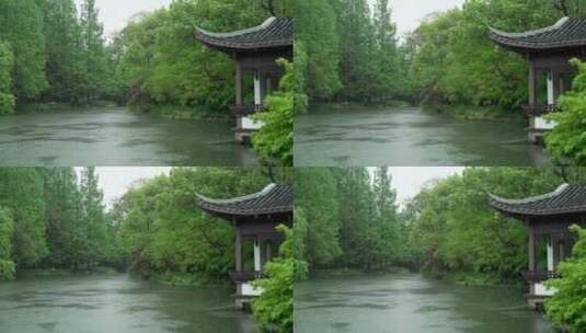 161 杭州 风景 古建筑 下雨天 亭子 湖面高清在线视频素材下载