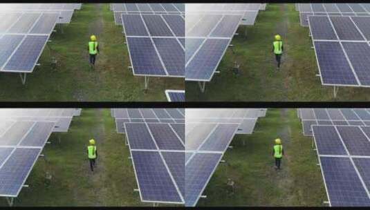 工程检查太阳能电池场高清在线视频素材下载