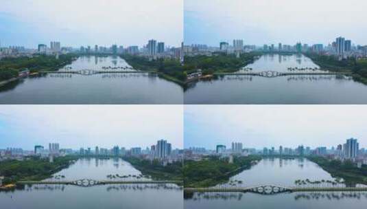 广西南宁天际线南湖公园天空之镜风景航拍高清在线视频素材下载