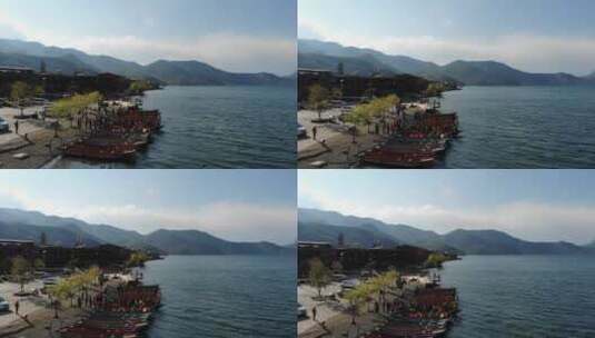 航拍泸沽湖畔旅游美景高清在线视频素材下载