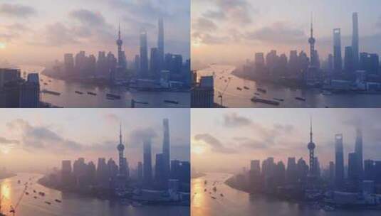 上海清晨延时航拍高清在线视频素材下载